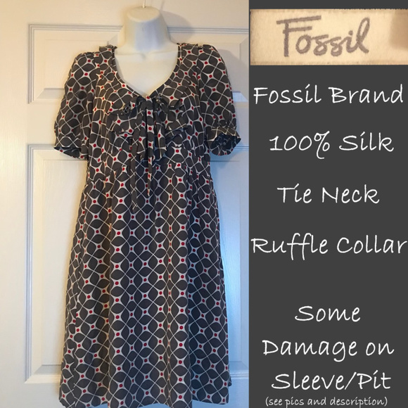 Damaged- Fossil Polka-Dot Silk A-Line Dress - Picture 1 of 8
